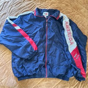Vintage Perry Ellis America Windbreaker Jacket Men’s XL Spell Out Red White Blue